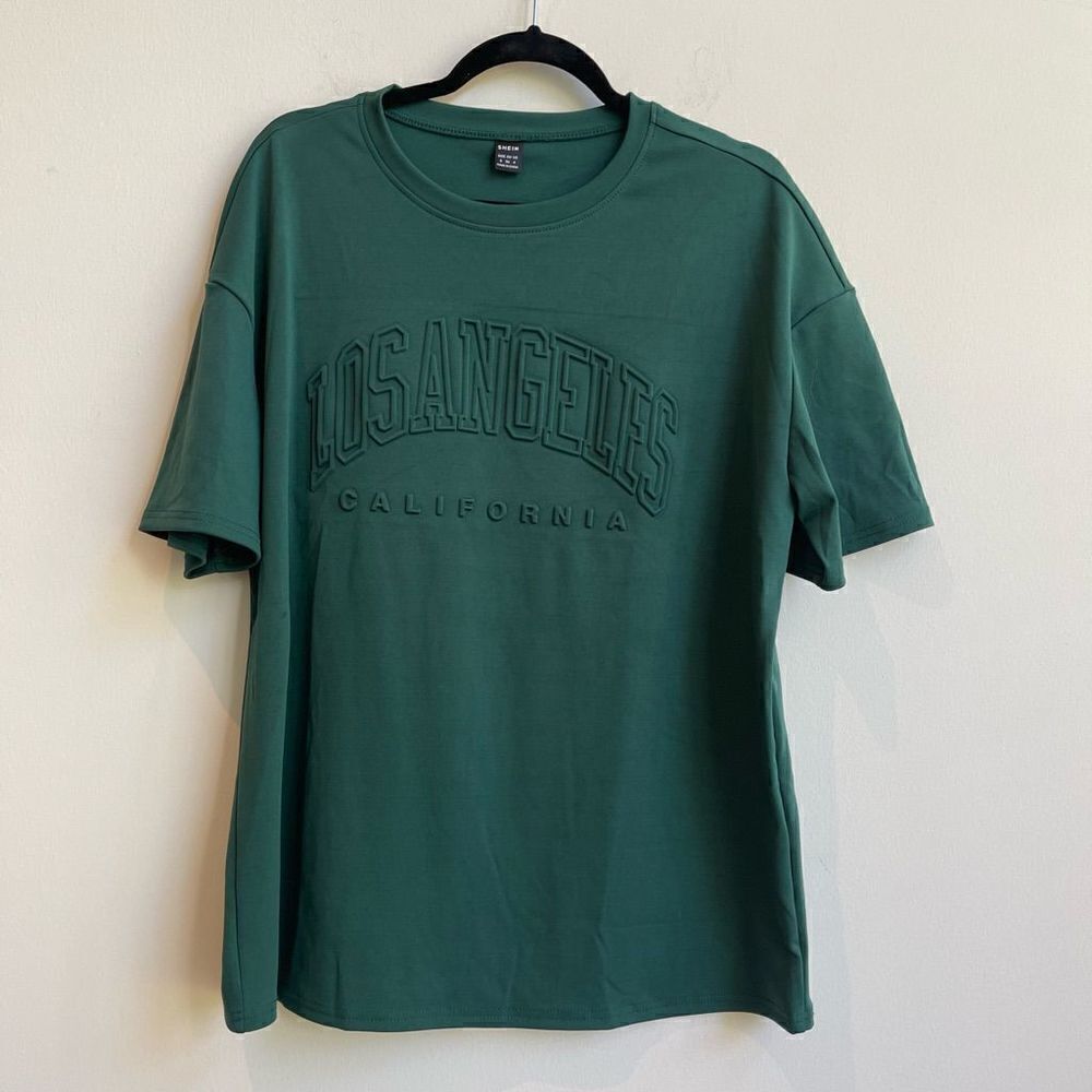 Shein Oversized Los Angeles Spell Out Forrest Green Tee - Small